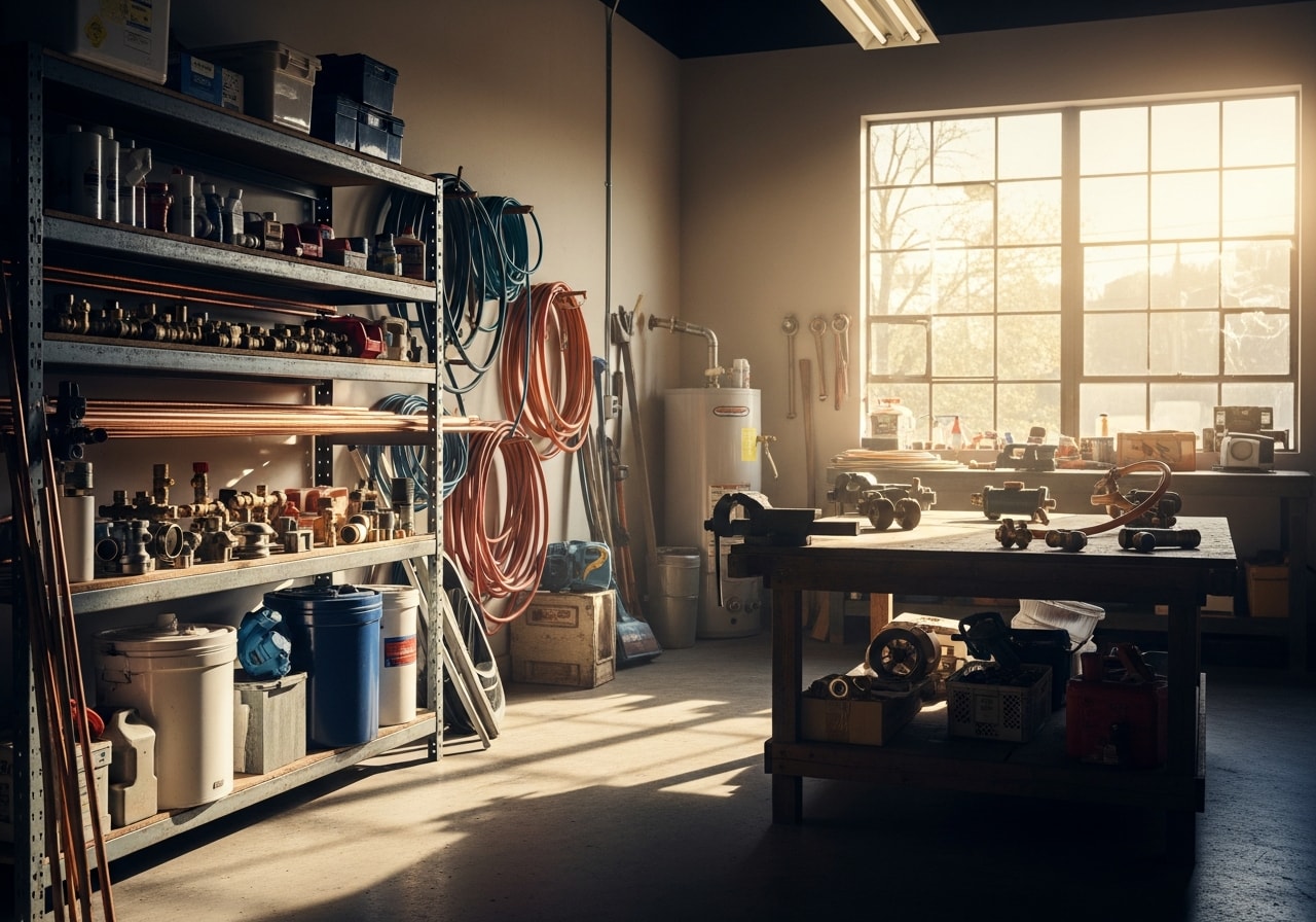 Professional plumbing crew with tools and equipment ready for service calls in East Tennessee.